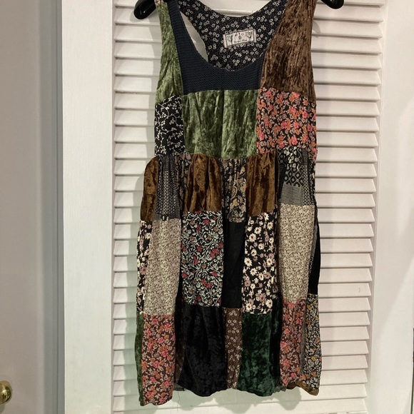 Patchwork mini jumper, rayon and crushed velvet patches, s - Picture 1 of 4